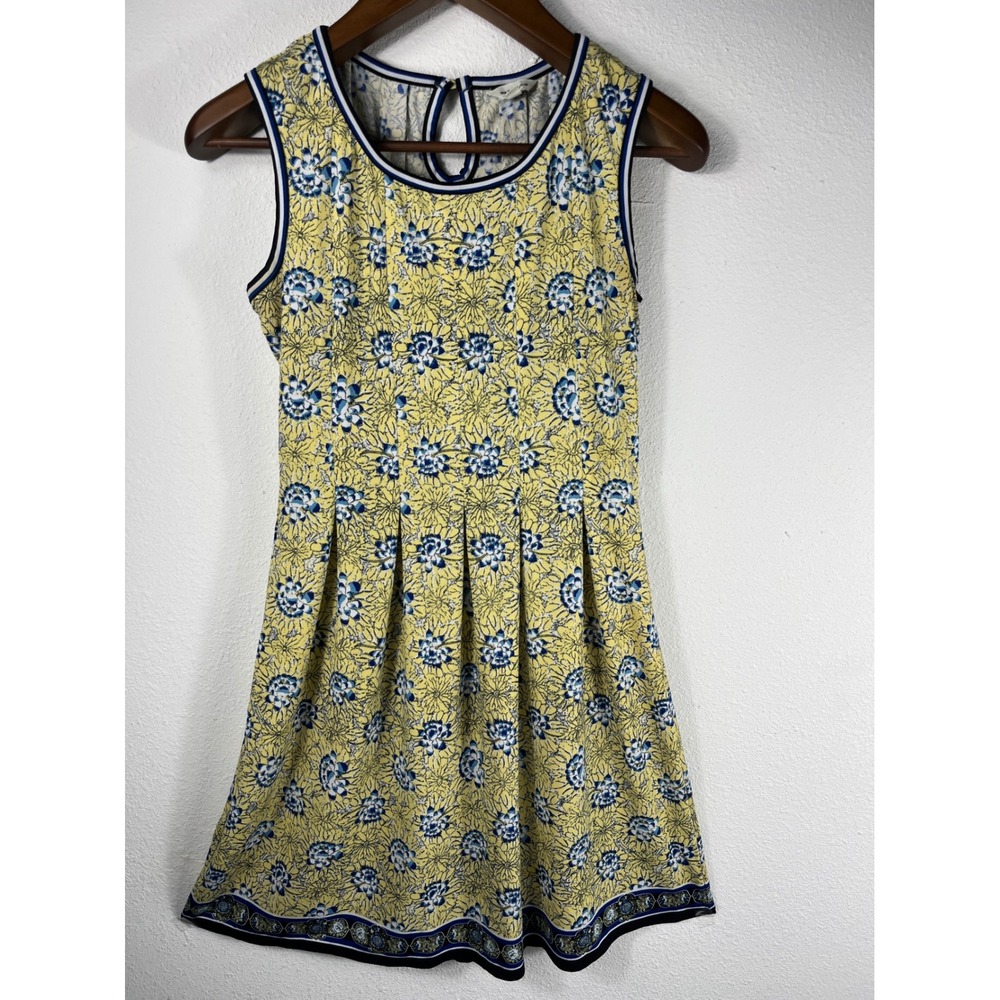 Max Studio Womens Dress Yellow Size S Floral Pleated Sleeveless Fit Flare Party